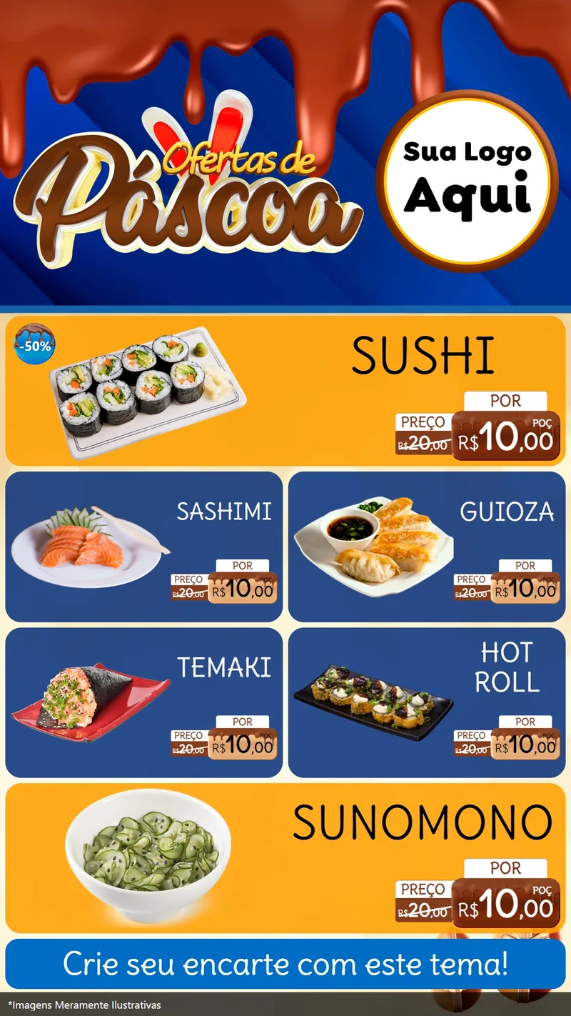 Modelo de TV para TV Vertical com o tema Ofertas de Páscoa para Comida japonesa