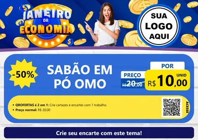 Modelo de Cartaz para Cartaz A4 Horizontal com o tema Janeiro da Economia para Produtos de Limpeza