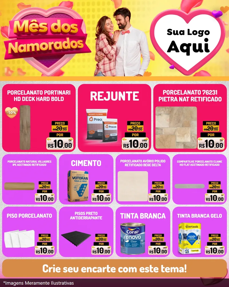 Modelo de Rede Social para Feed Instagram com o tema Mês dos Namorados para Pisos e revestimentos