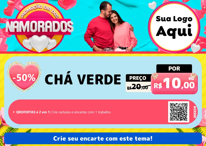 Modelo de Cartaz para Cartaz A4 Horizontal com o tema Promoção Dia dos Namorados para Produtos Naturais