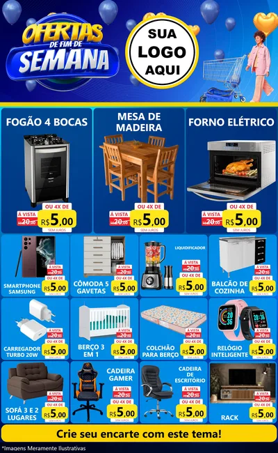 Modelo de Encarte para Encarte Grande com o tema Ofertas de Fim de Semana para Móveis e Eletro