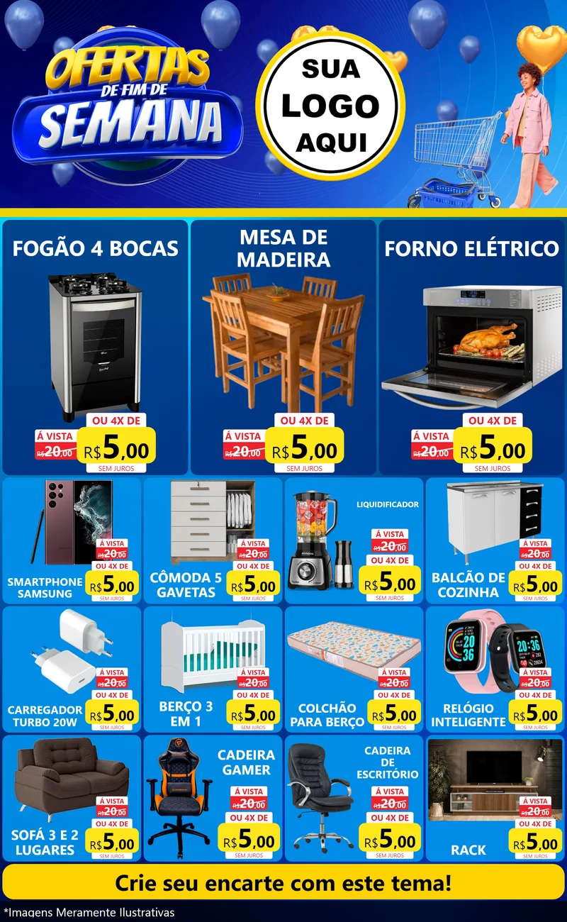 Modelo de Encarte para Encarte Grande com o tema Ofertas de Fim de Semana para Móveis e Eletro