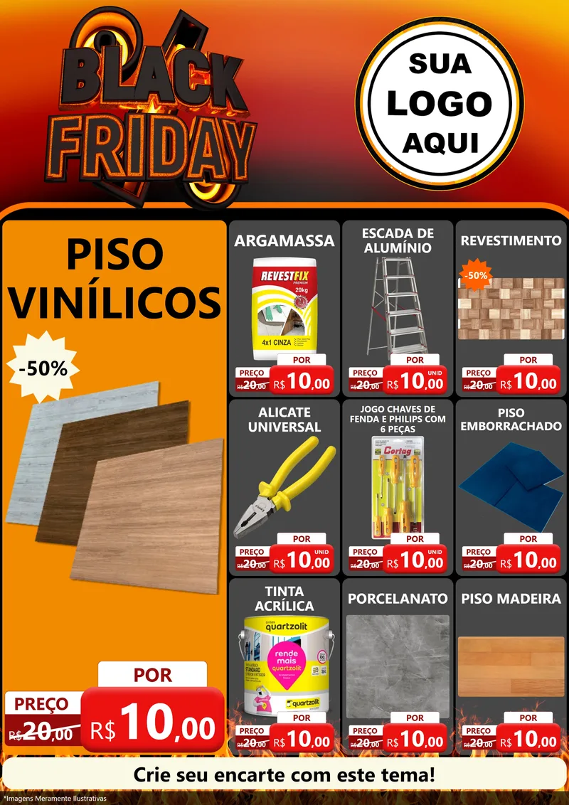Modelo de Encarte para Encarte A4 Vertical com o tema Black Friday para Material para Construção