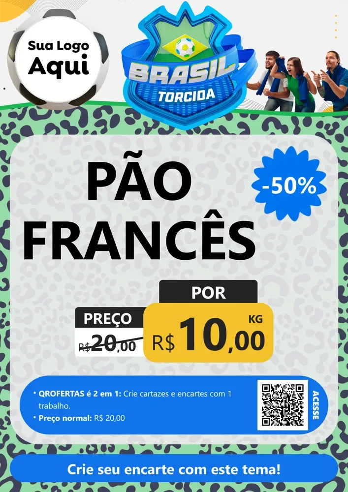 Modelo de Cartaz para Cartaz A4 Vertical com o tema Brasil Torcida - Copa para Padaria