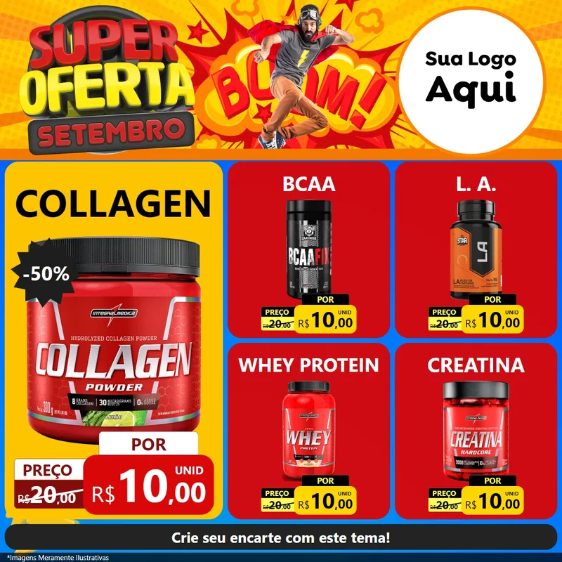 Modelo de Rede Social para Feed Facebook com o tema Super Oferta Setembro para Suplementos alimentares