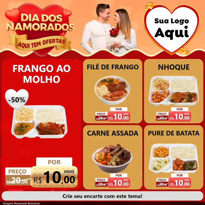 Modelo de Rede Social para Feed Facebook com o tema Dia dos Namorados - Aqui Tem Ofertas para Restaurante