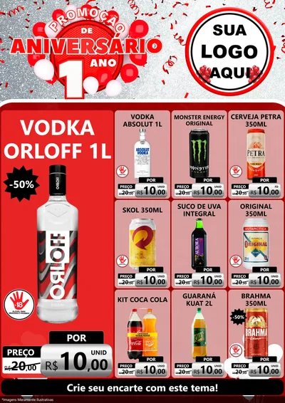 Modelo de Encarte para Encarte A4 Vertical com o tema Promoção de Aniversário - 1 Ano para Distribuidora de bebidas