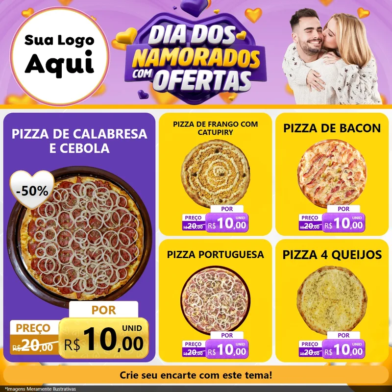 Modelo de Rede Social para Feed Facebook com o tema Dia Dos Namorados Com Ofertas para Pizzaria