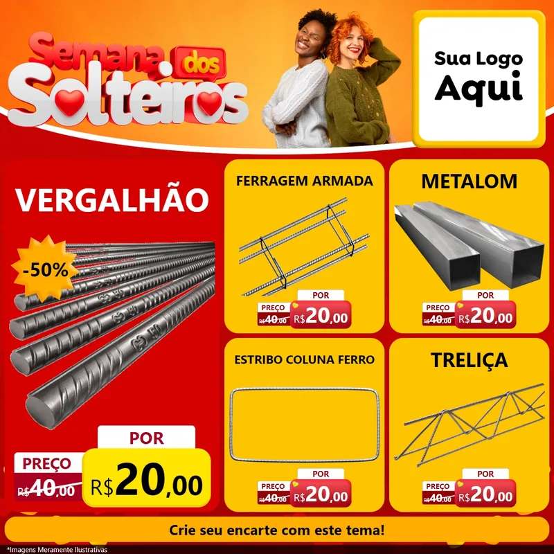 Modelo de Rede Social para Feed Facebook com o tema Semana dos Solteiros para Ferragens