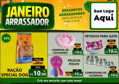 Modelo de Encarte para Encarte A4 Horizontal com o tema Janeiro Arrasador para Pet Shop