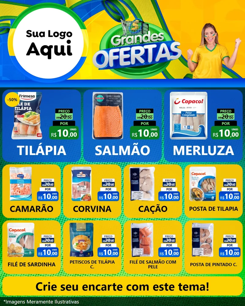 Modelo de Rede Social para Feed Instagram com o tema Grandes Ofertas para Peixaria
