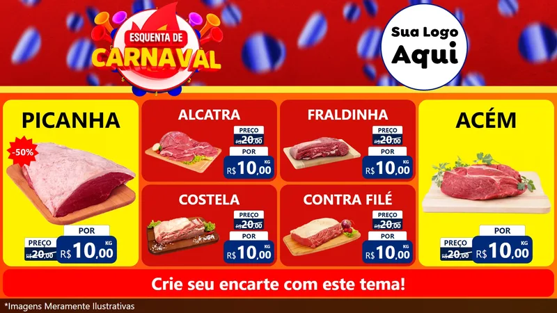 Modelo de TV para TV Horizontal com o tema Esquenta de Carnaval para Açougue
