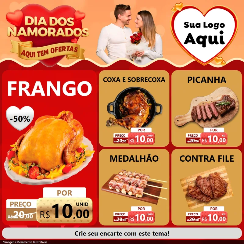 Modelo de Rede Social para Feed Facebook com o tema Dia dos Namorados - Aqui Tem Ofertas para Assados