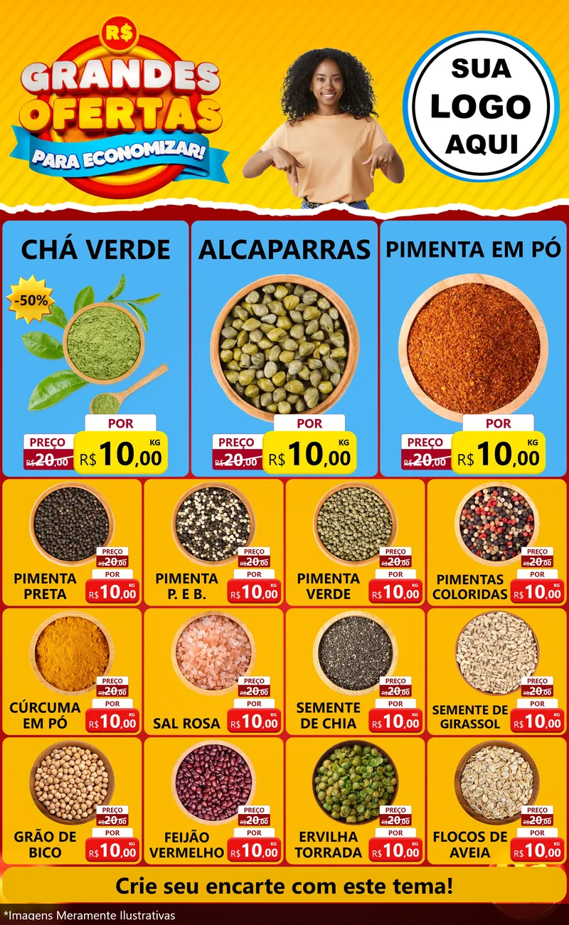 Modelo de Encarte para Encarte Grande com o tema Grandes Ofertas Para Economizar! para Produtos Naturais