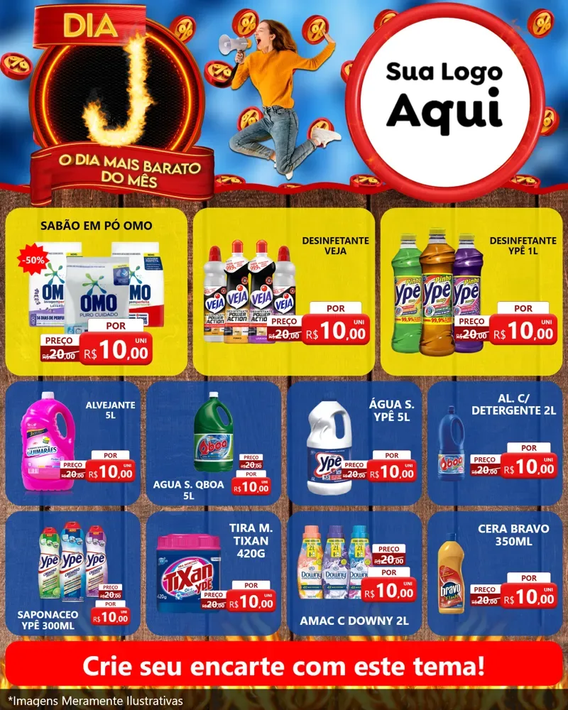 Modelo de Rede Social para Feed Instagram com o tema Dia J - O Dia Mais Barato Do Mês para Produtos de Limpeza