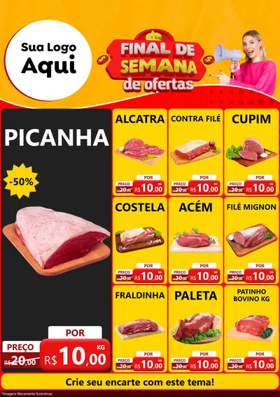 Modelo de Encarte para Encarte A4 Vertical com o tema Final de Semana de Ofertas para Açougue