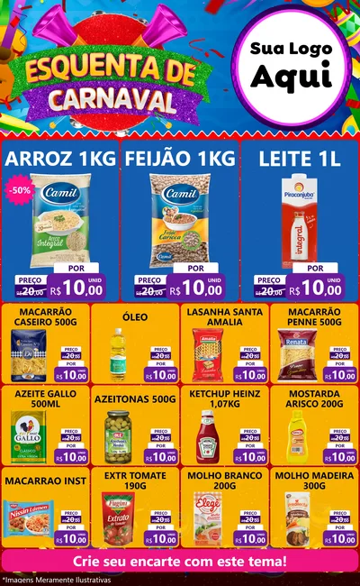 Modelo de Encarte para Encarte Grande com o tema Esquenta de Carnaval para Supermercado