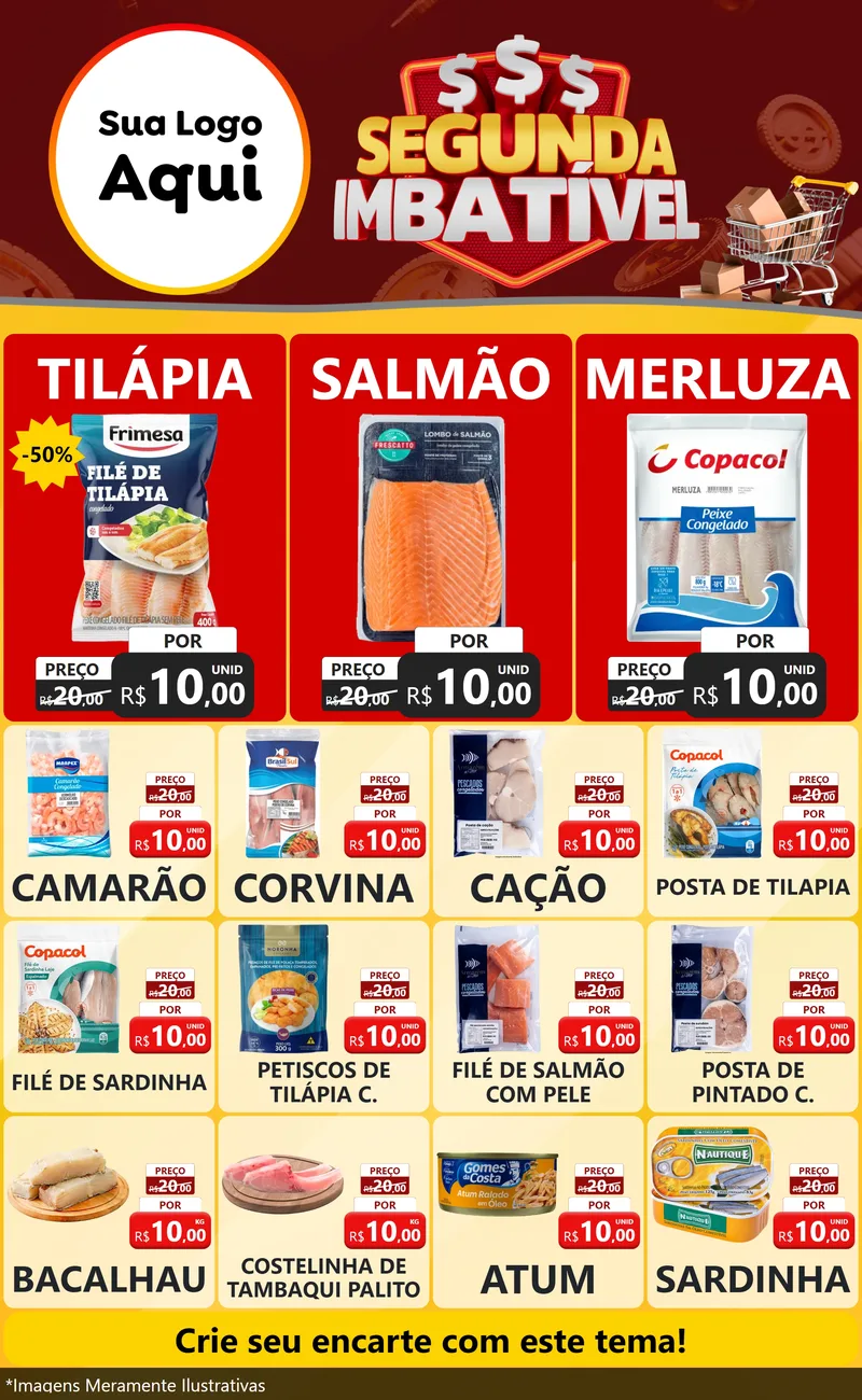Modelo de Encarte para Encarte Grande com o tema Segunda Imbatível para Peixaria