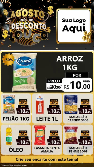 Modelo de Rede Social para Stories com o tema Agosto Mês do Desconto Louco para Supermercado