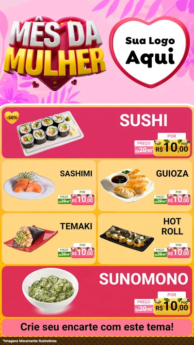 Modelo de TV para TV Vertical com o tema Mês da Mulher para Comida japonesa