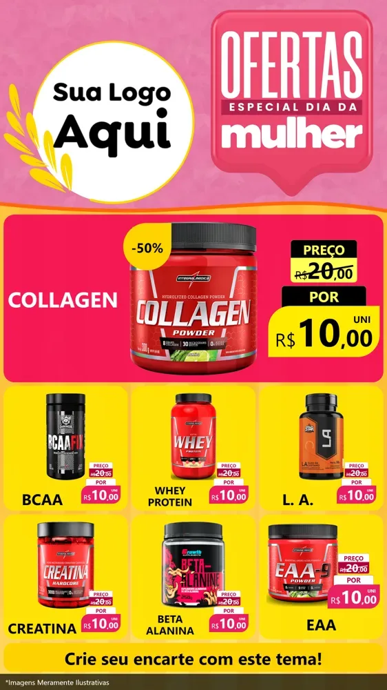 Modelo de Rede Social para Stories com o tema Ofertas - Especial Dia Das Mulheres para Suplementos alimentares