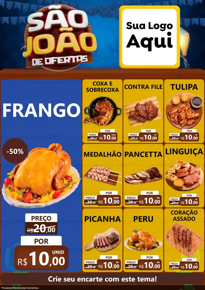 Modelo de Encarte para Encarte A4 Vertical com o tema São João Ofertas Imbatíveis! - Junina para Assados