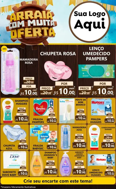 Modelo de Encarte para Encarte Grande com o tema Ofertas de São João - Junina para Bebês