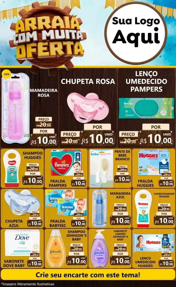 Modelo de Encarte para Encarte Grande com o tema Ofertas de São João - Junina para Bebês