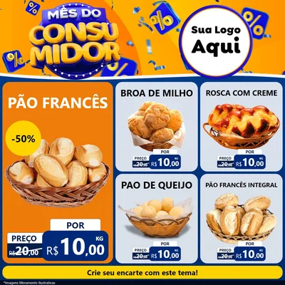Modelo de Rede Social para Feed Facebook com o tema Mês do Consumidor para Padaria
