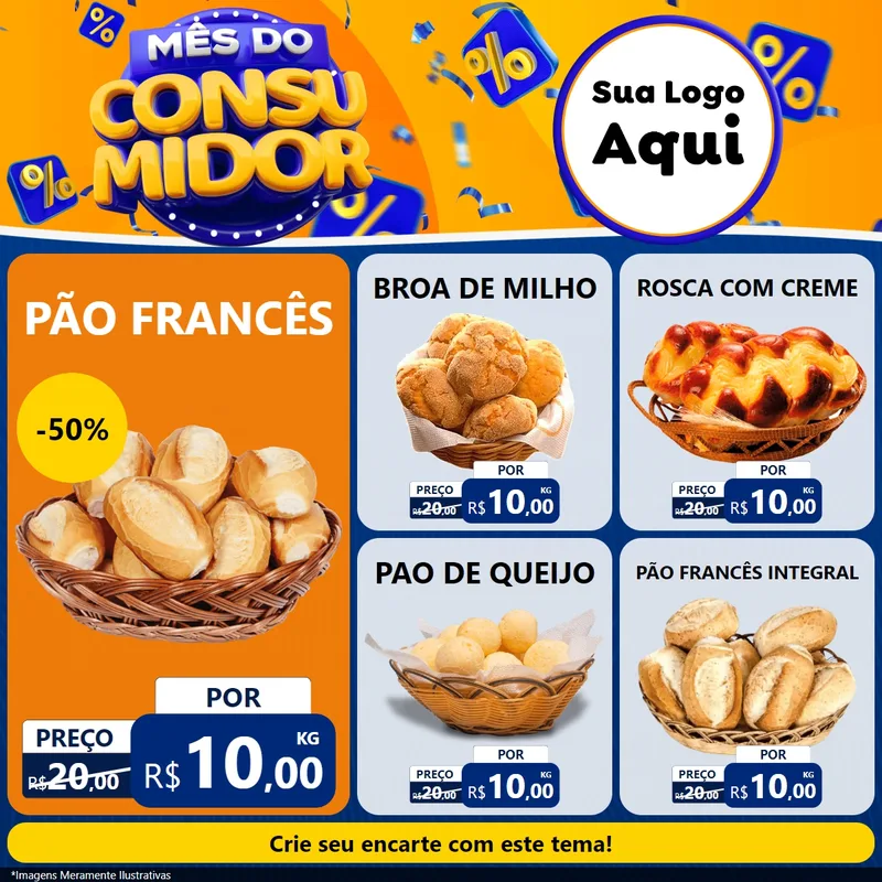 Modelo de Rede Social para Feed Facebook com o tema Mês do Consumidor para Padaria
