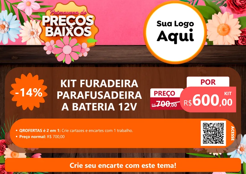 Modelo de Cartaz para Cartaz A4 Horizontal com o tema Primavera de Preços Baixos para Maquinas e Ferramentas
