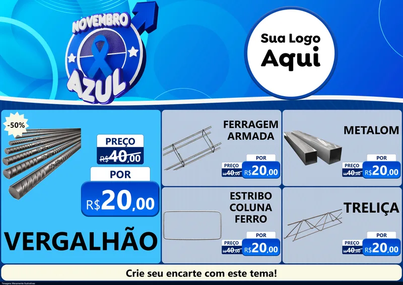 Modelo de Encarte para Encarte A4 Horizontal com o tema Novembro Azul para Ferragens