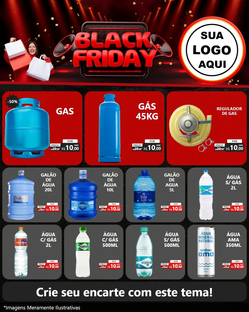 Modelo de Rede Social para Feed Instagram com o tema Black Friday para Água e gás