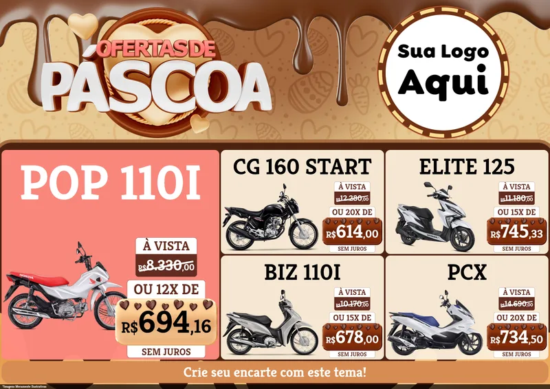Modelo de Encarte para Encarte A4 Horizontal com o tema Ofertas de Páscoa para Concessionaria de Motos