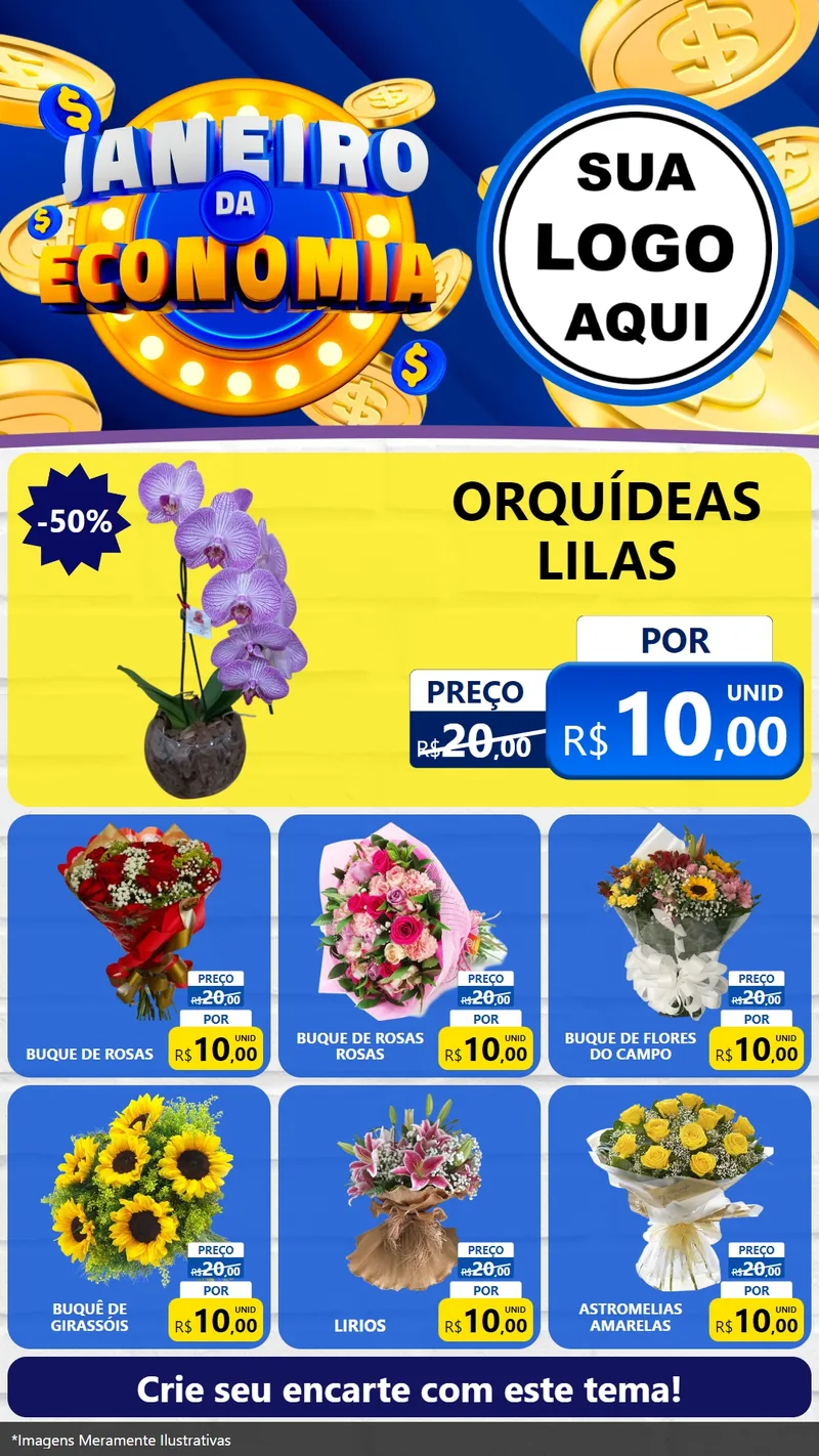 Modelo de Rede Social para Stories com o tema Janeiro da Economia para Floricultura e jardim
