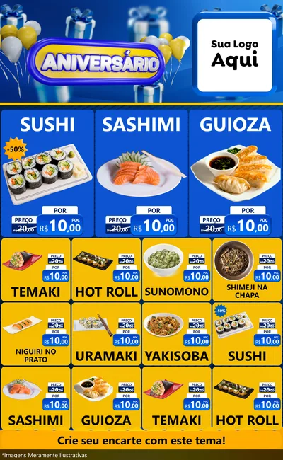 Modelo de Encarte para Encarte Grande com o tema Aniversário para Comida japonesa