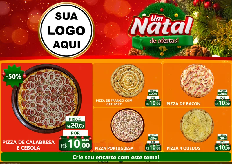 Modelo de Encarte para Encarte A4 Horizontal com o tema Um Natal de Ofertas para Pizzaria