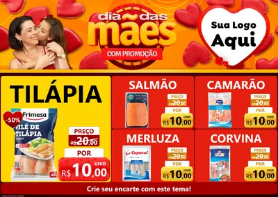 Modelo de Encarte para Encarte A4 Horizontal com o tema Dia das Mães com Promoção para Peixaria