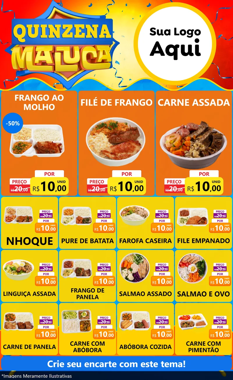 Modelo de Encarte para Encarte Grande com o tema Quinzena Maluca para Restaurante