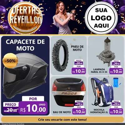 Modelo de Rede Social para Feed Facebook com o tema Ofertas de Réveillon para Moto peças