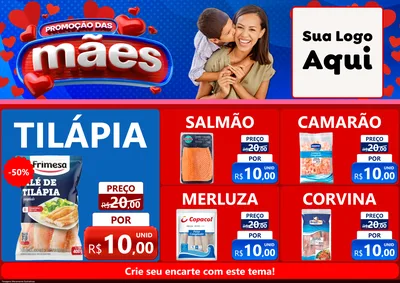 Modelo de Encarte para Encarte A4 Horizontal com o tema Promoção das Mães para Peixaria