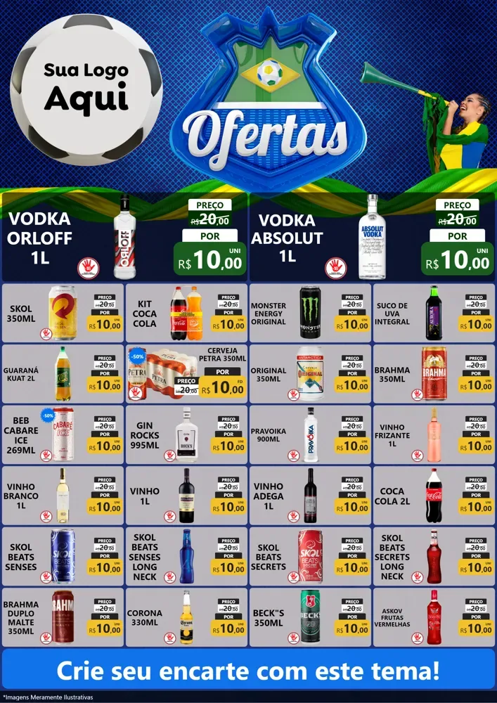 Modelo de Encarte para Encarte A4 Vertical com o tema Ofertas (Futebol) para Distribuidora de bebidas