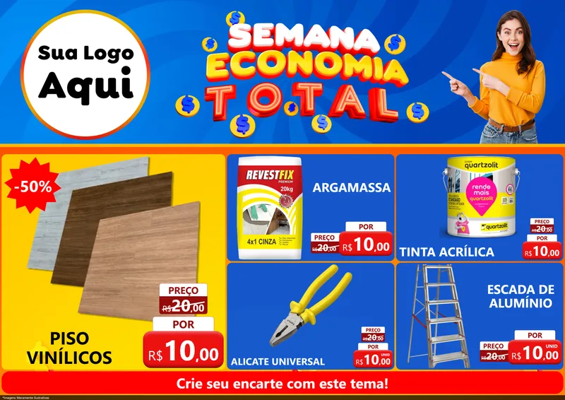 Modelo de Encarte para Encarte A4 Horizontal com o tema Semana Economia Total para Material para Construção