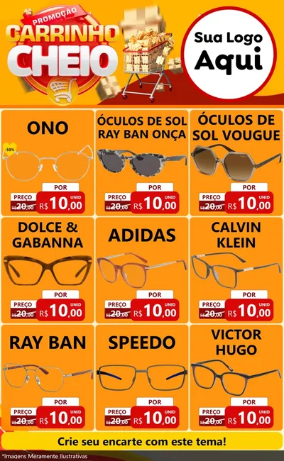 Modelo de Encarte para Encarte Grande com o tema Promoção carrinho cheio para Óticas