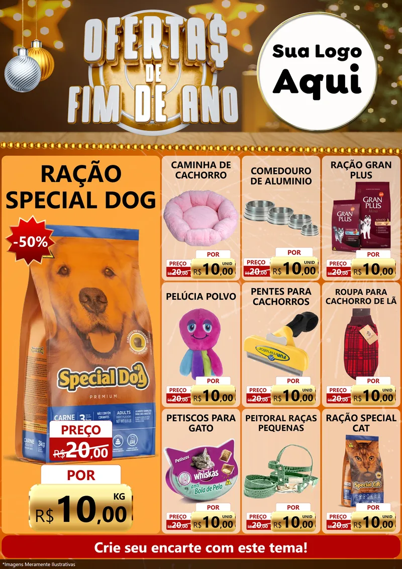 Modelo de Encarte para Encarte A4 Vertical com o tema Ofertas de Fim de Ano para Pet Shop