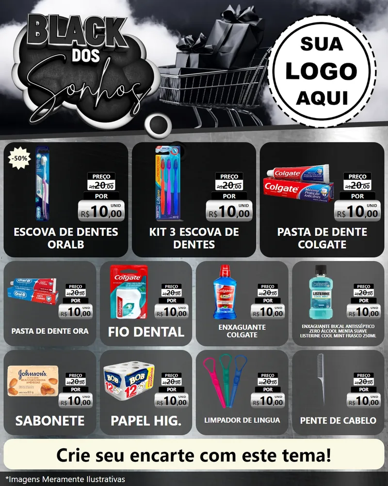 Modelo de Rede Social para Feed Instagram com o tema Black dos Sonhos para Higiene Pessoal