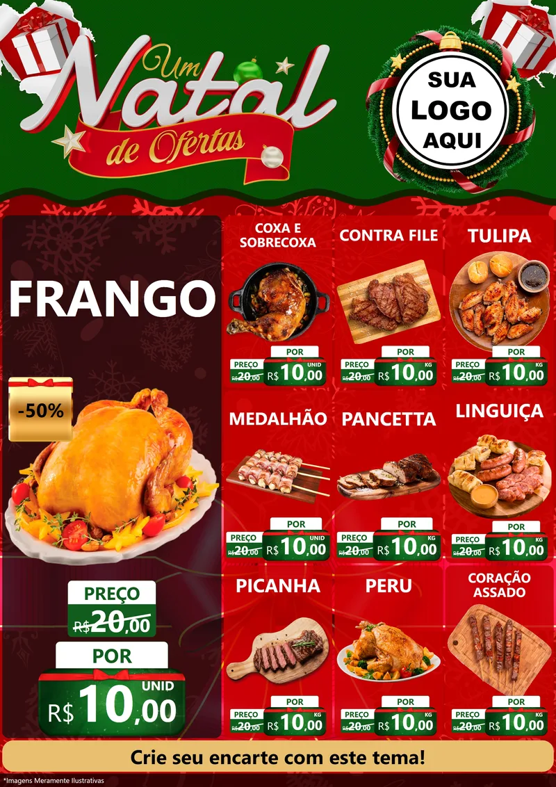 Modelo de Encarte para Encarte A4 Vertical com o tema Um Natal de Ofertas para Assados