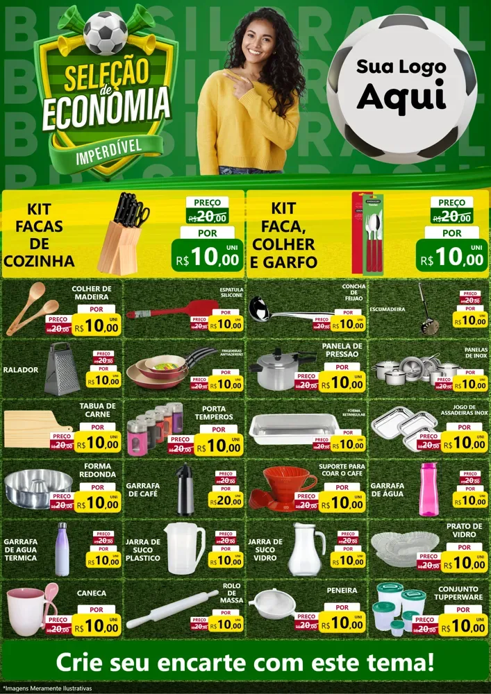 Modelo de Encarte para Encarte A4 Vertical com o tema Seleção de Economia - Copa para Utilidades Domésticas