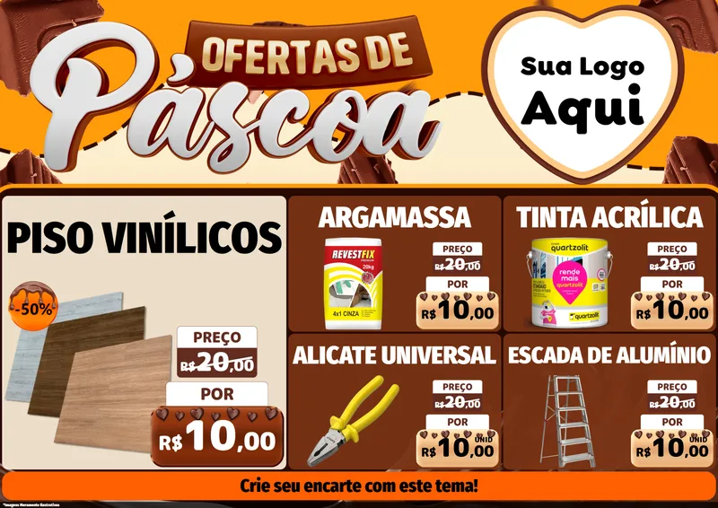 Modelo de Encarte para Encarte A4 Horizontal com o tema Ofertas de Páscoa para Material para Construção