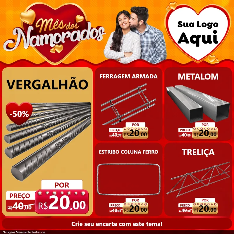 Modelo de Rede Social para Feed Facebook com o tema Mês dos Namorados para Ferragens